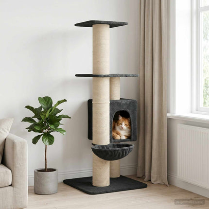 Kattträd med sisal klöspelare Mörkgrå 137 cm