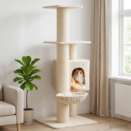 Kattträd med sisal klöspelare Gräddvit 137 cm