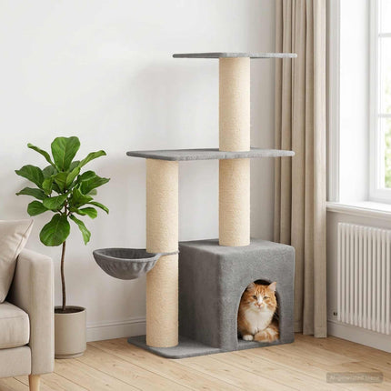 Kattträd med sisal klöspelare Ljusgrå 133 cm