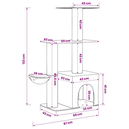 Kattträd med sisal klöspelare Ljusgrå 133 cm