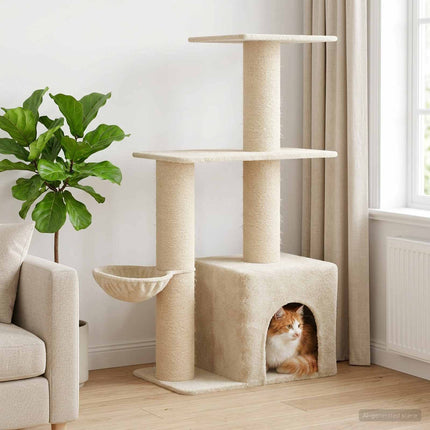 Kattträd med sisal klöspelare Gräddvit 133 cm