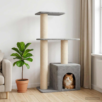 Kattträd med sisal klöspelare Ljusgrå 133 cm