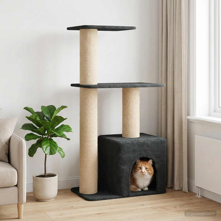 Kattträd med sisal klöspelare Mörkgrå 133 cm