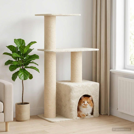 Kattträd med sisal klöspelare Gräddvit 133 cm
