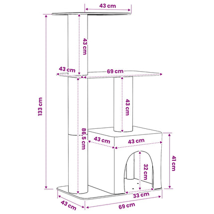 Kattträd med sisal klöspelare Gräddvit 133 cm