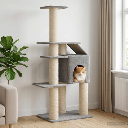 Kattträd med sisal klöspelare Ljusgrå 183 cm