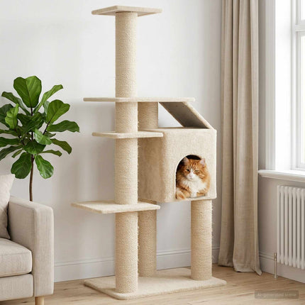 Kattträd med sisal klöspelare Gräddvit 183 cm