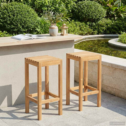 Barpall 2 pcs Naturlig Massivt teakträ