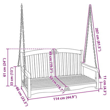 Gungbänk Naturlig 114 x 60 x 60,5 cm Massivt teakträ