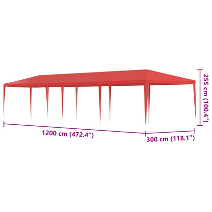 Partytält Röd 1200 x 300 x 255 cm PE och stål