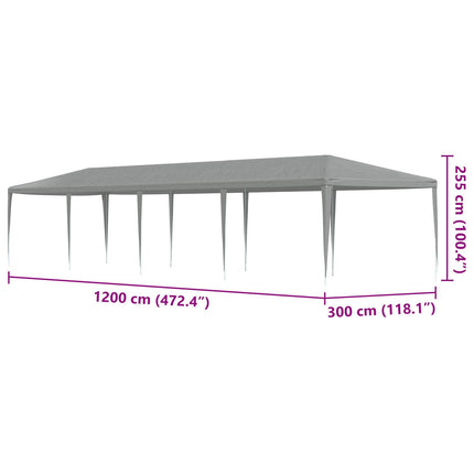 Partytält Ljusgrå 1200 x 300 x 255 cm PE och stål