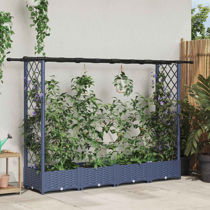 Upphöjd Bädd med Spaljé och Tak Grå 203 x 40 x 123 cm PP