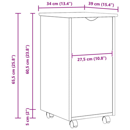 Rullande skåp med hjul Brun 34 x 39 x 65,5 cm Massiv furu
