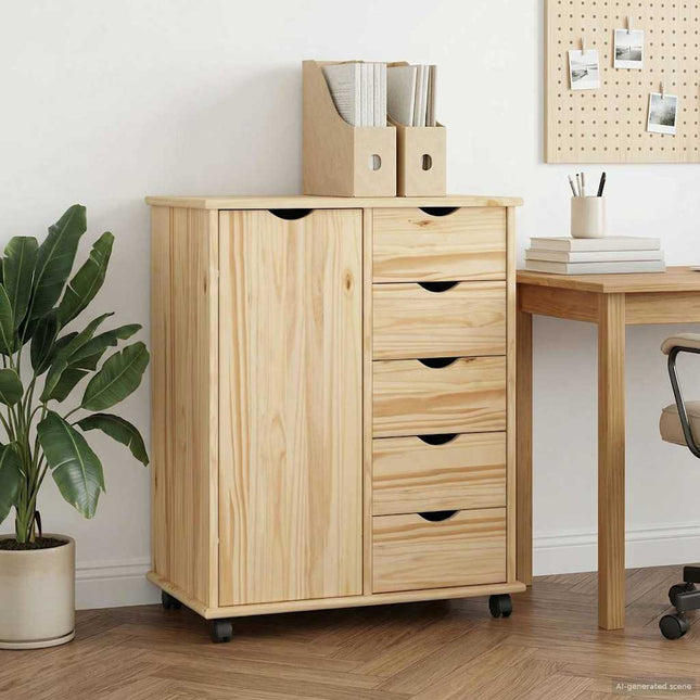 Rullande skåp 63,5 x 39 x 79 cm Massiv furu Brun