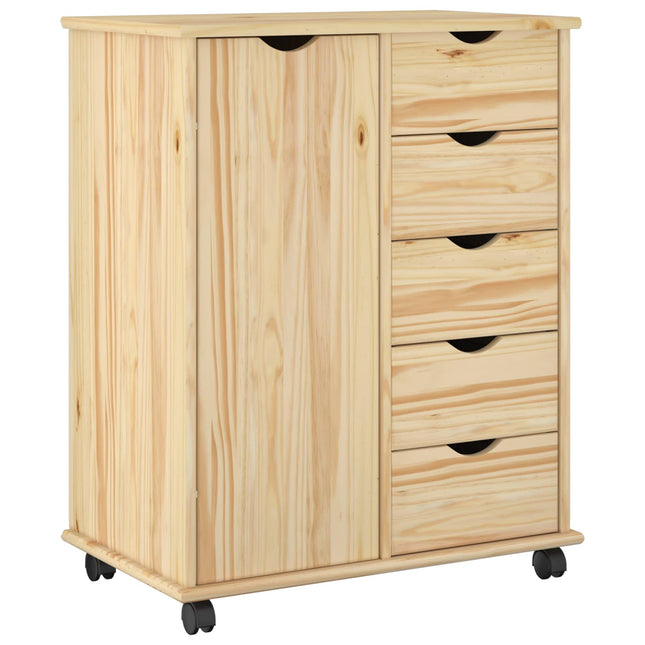 Rullande skåp 63,5 x 39 x 79 cm Massiv furu Brun