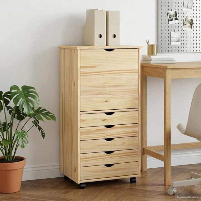 Rullande skåp 53 x 39 x 103 cm Massiv furu Brun