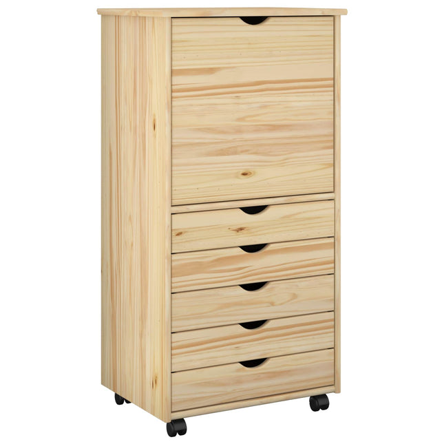 Rullande skåp 53 x 39 x 103 cm Massiv furu Brun