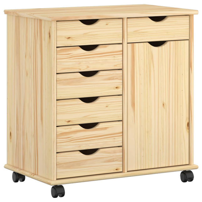 Rullande skåp 63,5 x 39 x 65,5 cm Massiv furu Brun