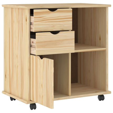 Rullande skåp med hjul Brun 63,5 x 39 x 65,5 cm Massiv furu