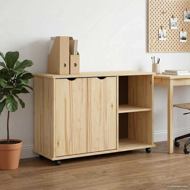 Rullande skåp med hjul Brun 100 x 39 x 65,5 cm Massiv furu