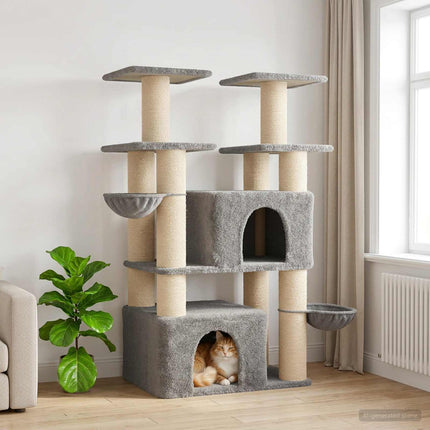 Kattträd med sisal klöspelare 2 st Ljusgrå 147 cm