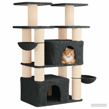 Kattträd med sisal klöspelare 2 st Mörkgrå 147 cm