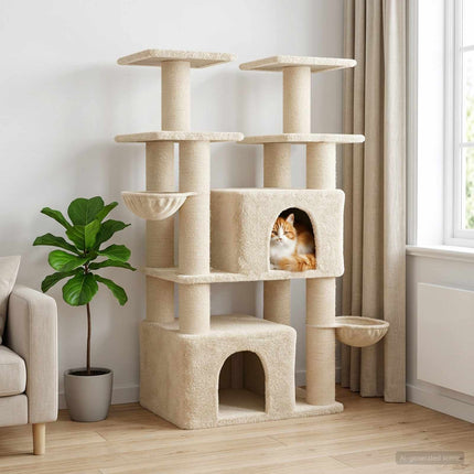 Kattträd med sisal klöspelare 2 st Gräddvit 147 cm