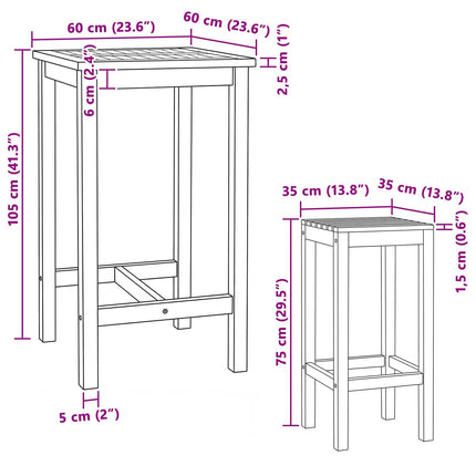 Utomhus Bar Set 3 pcs Obehandlad Massivt teakträ