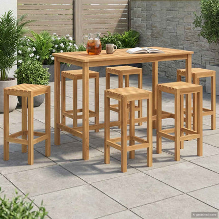 Utomhus Bar Set 7 st Naturlig Massivt teakträ