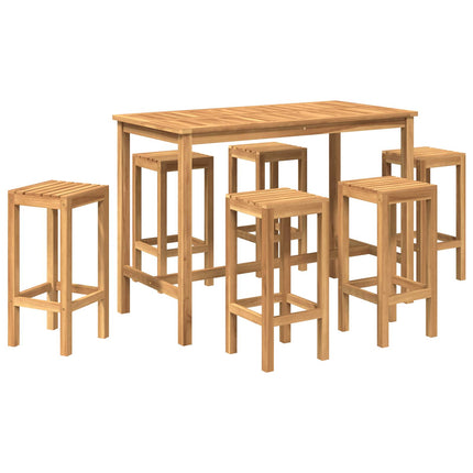 Utomhus Bar Set 7 st Naturlig Massivt teakträ