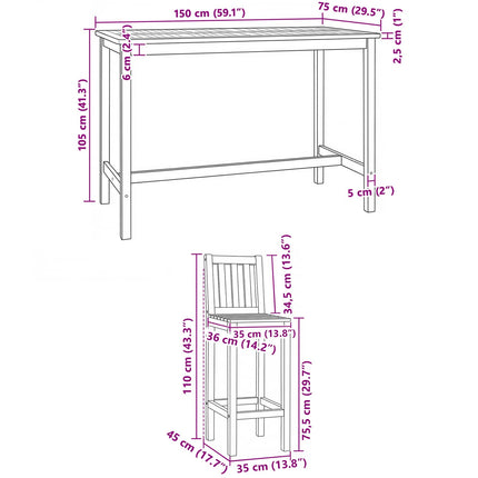 Utomhus Bar Set 5 pcs Naturlig Massivt teakträ