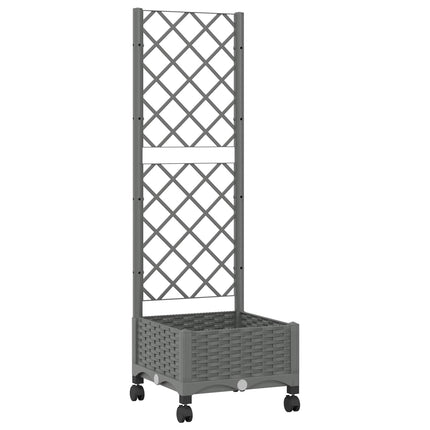 Trädgårdsplanterare med spaljé och hjul Ljusgrå PP