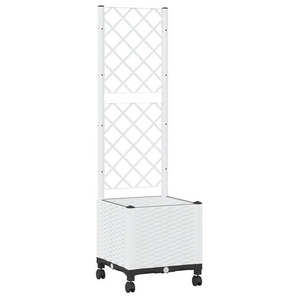 Trädgårdsplanterare med spaljé och hjul Vit 40 x 40 x 146 cm PP