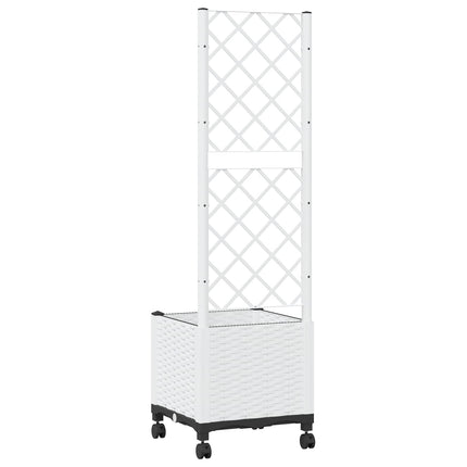 Trädgårdsplanterare med spaljé och hjul Vit 40 x 40 x 146 cm PP