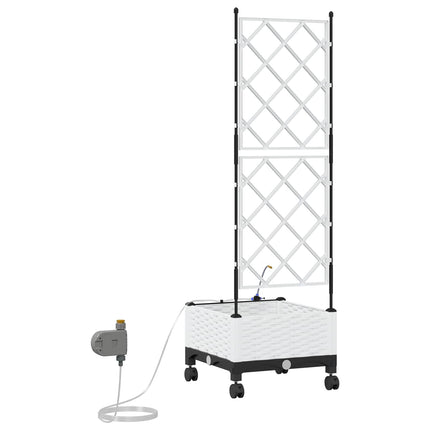 Trädgårdsplanterare med Vattning och Hjul Vit 40 x 40 x 132 cm