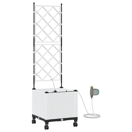Trädgårdsplanterare med Vattning och Hjul Vit 40 x 40 x 148 cm