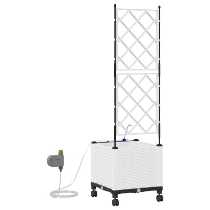 Trädgårdsplanterare med Vattning och Hjul Vit 40 x 40 x 148 cm