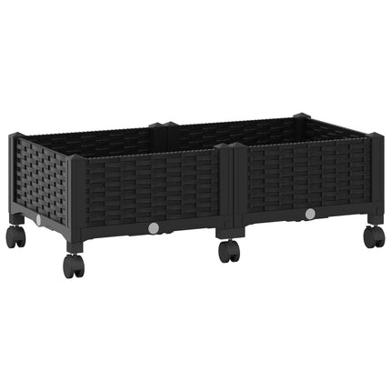 Trädgårdsplanterare med hjul Svart 80 x 40 x 29 cm PP