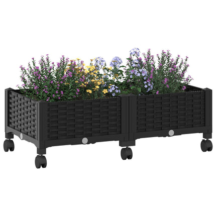 Trädgårdsplanterare med hjul Svart 80 x 40 x 29 cm PP