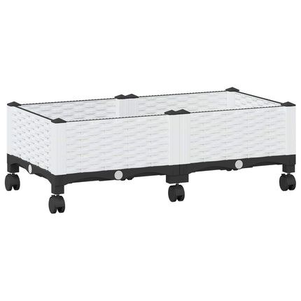 Trädgårdsplanterare med hjul Vit 80 x 40 x 33 cm PP
