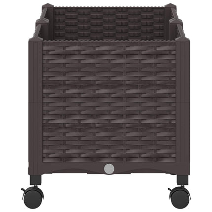 Trädgårdsplanterare med hjul Brun 80 x 40 x 44 cm PP