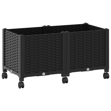 Trädgårdsplanterare med hjul Svart 80 x 40 x 44 cm PP