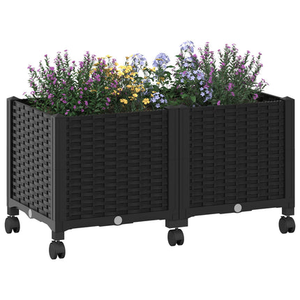 Trädgårdsplanterare med hjul Svart 80 x 40 x 44 cm PP
