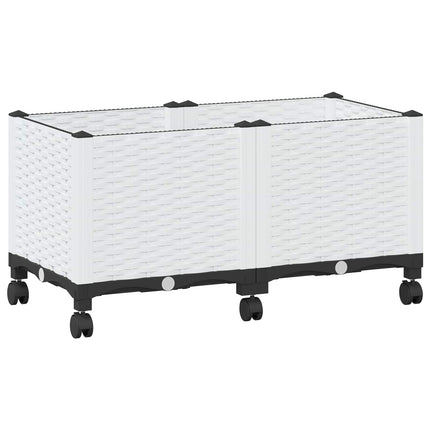 Trädgårdsplanterare med hjul Vit 80 x 40 x 48 cm PP
