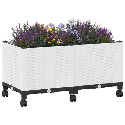 Trädgårdsplanterare med hjul Vit 80 x 40 x 48 cm PP