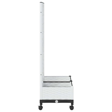 Trädgårdsplanterare med spaljé och hjul Vit 80 x 40 x 131,5 cm