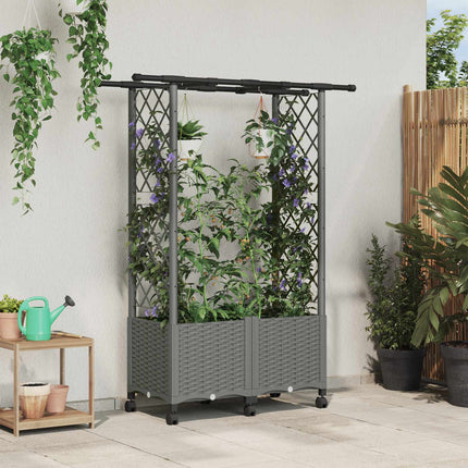 Upphöjd Bädd med Spaljé och Tak Ljusgrå 124,5 x 40 x 142 cm PP