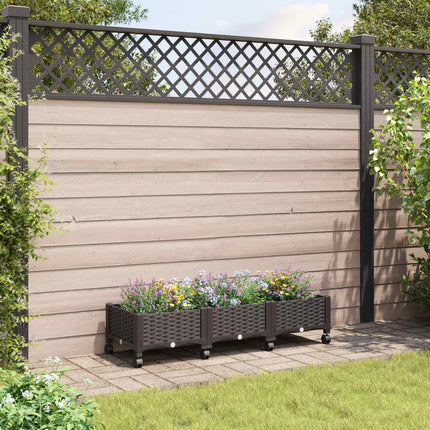 Trädgårdsplanterare med hjul Brun 120 x 40 x 29 cm PP