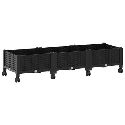 Trädgårdsplanterare med hjul Svart 120 x 40 x 29 cm PP