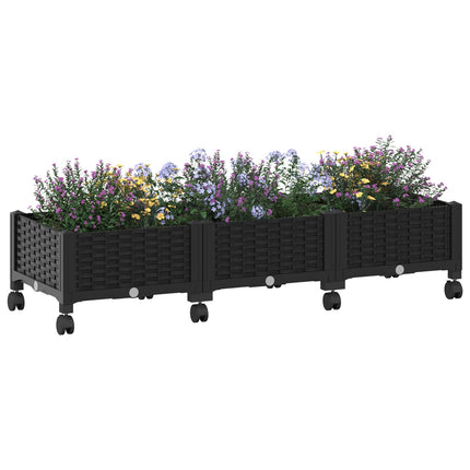 Trädgårdsplanterare med hjul Svart 120 x 40 x 29 cm PP